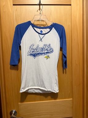 NCAA White & Blue Raglan Jackrabbits Baseball Tee